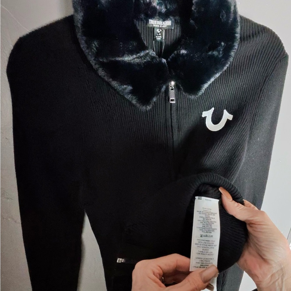 True Religion Black Jacket with Fur Collar - Picture 9 of 9